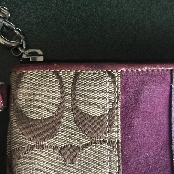 Coach Khaki/Purple Canvas Leather Suede Wristlet - Picture 12 of 16